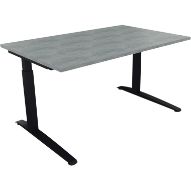 Schreibtisch all in one 1.400 x 650-850 x 900 mm (B x H x T) Flachkufe Quadratrohr beton hell anthrazit metallic Produktbild