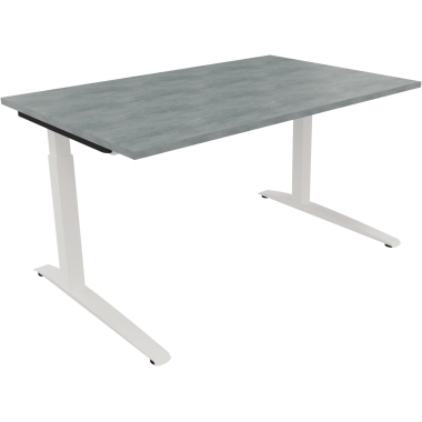 Schreibtisch all in one 1.400 x 650-850 x 900 mm (B x H x T) Flachkufe Quadratrohr beton hell verkehrsweiß Produktbild