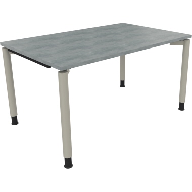 Schreibtisch all in one 1.400 x 680-820 x 900 mm (B x H x T) Vierfuß Rundrohr beton hell silberaluminium Produktbild