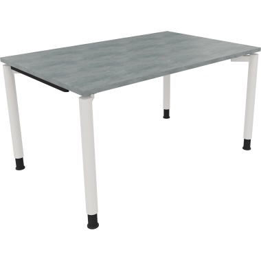 Schreibtisch all in one 1.400 x 680-820 x 900 mm (B x H x T) Vierfuß Rundrohr beton hell verkehrsweiß Produktbild