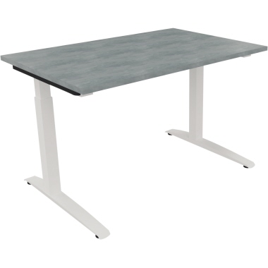 Schreibtisch all in one 1.200 x 650-850 x 800 mm (B x H x T) Flachkufe Quadratrohr beton hell verkehrsweiß Produktbild