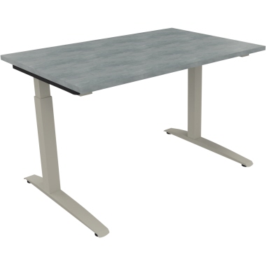 Schreibtisch all in one 1.200 x 650-850 x 800 mm (B x H x T) Flachkufe Quadratrohr beton hell silberaluminium Produktbild