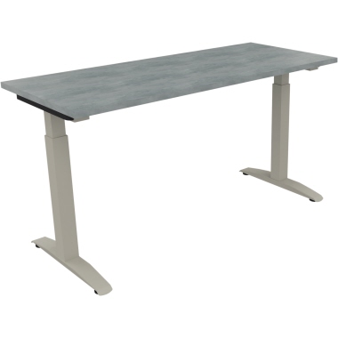 Schreibtisch all in one 1.400 x 650-850 x 600 mm (B x H x T) Flachkufe Quadratrohr beton hell silberaluminium Produktbild