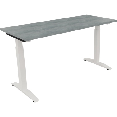 Schreibtisch all in one 1.400 x 650-850 x 600 mm (B x H x T) Flachkufe Quadratrohr beton hell verkehrsweiß Produktbild