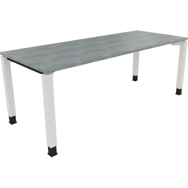Schreibtisch all in one 2.000 x 680-820 x 800 mm (B x H x T) Vierfuß Quadratrohr beton hell verkehrsweiß Produktbild