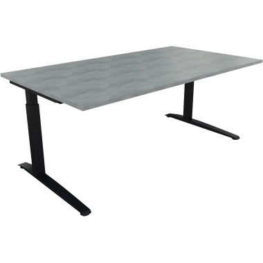 Schreibtisch all in one 1.800 x 650-850 x 1.000 mm (B x H x T) Flachkufe Quadratrohr beton hell anthrazitmetallic Produktbild