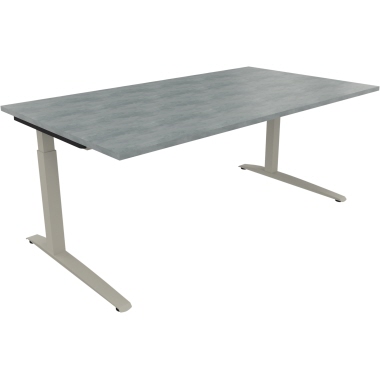 Schreibtisch all in one 1.800 x 650-850 x 1.000 mm (B x H x T) Flachkufe Quadratrohr beton hell silberaluminium Produktbild