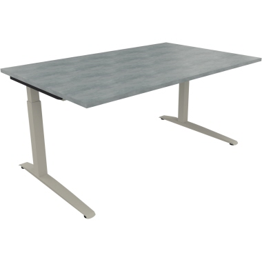 Schreibtisch all in one 1.600 x 650-850 x 1.000 mm (B x H x T) Flachkufe Quadratrohr beton hell silberaluminium Produktbild