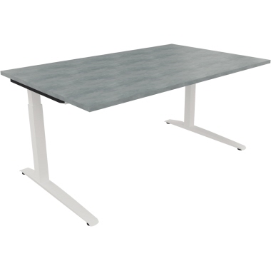 Schreibtisch all in one 1.600 x 650-850 x 1.000 mm (B x H x T) Flachkufe Quadratrohr beton hell verkehrsweiß Produktbild