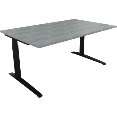 Schreibtisch all in one 1.600 x 650-850 x 1.000 mm (B x H x T) Flachkufe Quadratrohr beton hell anthrazitmetallic Produktbild