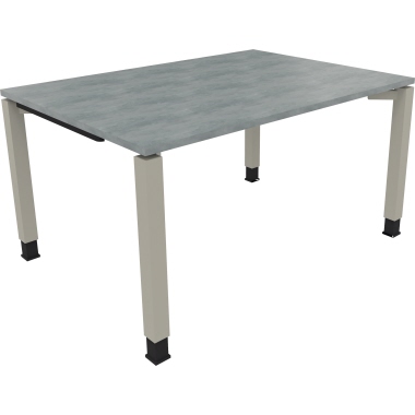 Schreibtisch all in one 1.400 x 680-820 x 1.000 mm (B x H x T) Vierfuß Quadratrohr beton hell silberaluminium Produktbild