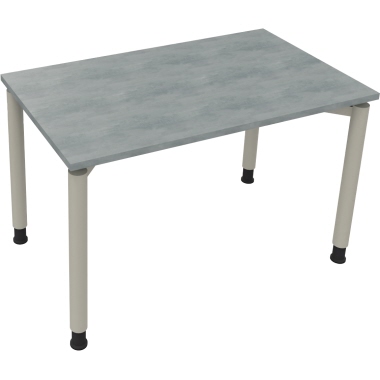 Schreibtisch all in one 1.200 x 680-820 x 700 mm (B x H x T) Vierfuß Rundrohr beton hell silberaluminium Produktbild