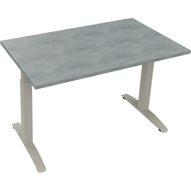 Schreibtisch all in one 1.200 x 650-850 x 700 mm (B x H x T) Flachkufe Quadratrohr beton hell silberaluminium Produktbild