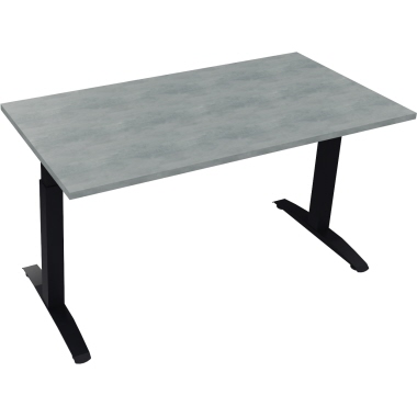 Schreibtisch all in one 1.400 x 650-850 x 700 mm (B x H x T) Flachkufe Quadratrohr beton hell anthrazit metallic Produktbild