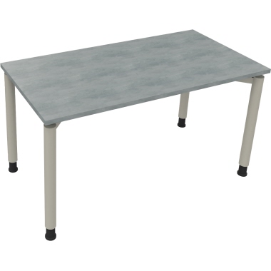 Schreibtisch all in one 1.400 x 680-820 x 700 mm (B x H x T) Vierfuß Rundrohr beton hell silberaluminium Produktbild