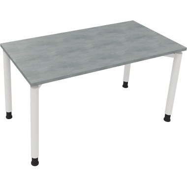 Schreibtisch all in one 1.400 x 680-820 x 700 mm (B x H x T) Vierfuß Rundrohr beton hell verkehrsweiß Produktbild