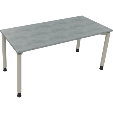 Schreibtisch all in one 1.600 x 680-820 x 700 mm (B x H x T) Vierfuß Rundrohr beton hell silberaluminium Produktbild