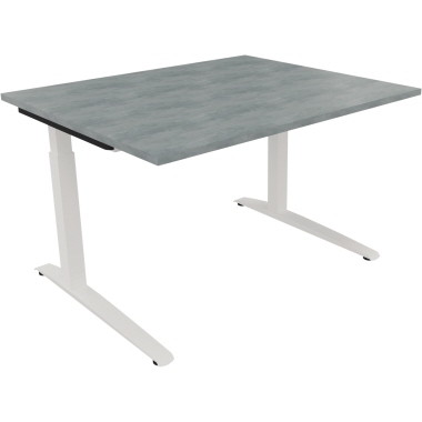 Schreibtisch all in one 1.200 x 650-850 x 1.000 mm (B x H x T) Flachkufe Quadratrohr beton hell verkehrsweiß Produktbild