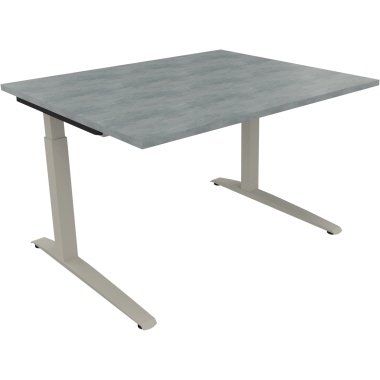 Schreibtisch all in one 1.200 x 650-850 x 1.000 mm (B x H x T) Flachkufe Quadratrohr beton hell silberaluminium Produktbild pa_produktabbildung_1 L