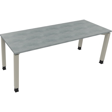 Schreibtisch all in one 2.000 x 680-820 x 700 mm (B x H x T) Vierfuß Quadratrohr beton hell silberaluminium Produktbild