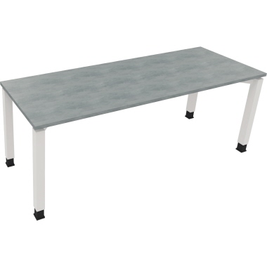 Schreibtisch all in one 2.000 x 680-820 x 700 mm (B x H x T) Vierfuß Quadratrohr beton hell verkehrsweiß Produktbild