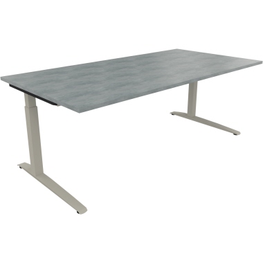 Schreibtisch all in one 2.000 x 650-850 x 1.000 mm (B x H x T) Flachkufe Quadratrohr beton hell silberaluminium Produktbild