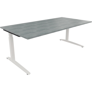 Schreibtisch all in one 2.000 x 650-850 x 1.000 mm (B x H x T) Flachkufe Quadratrohr beton hell verkehrsweiß Produktbild