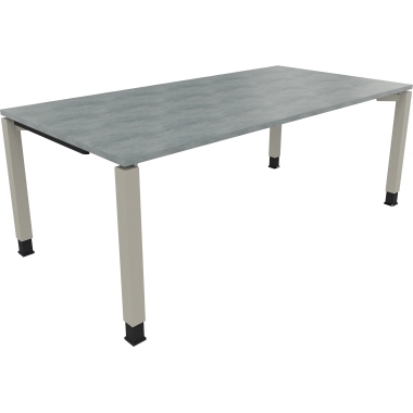 Schreibtisch all in one 2.000 x 680-820 x 1.000 mm (B x H x T) Vierfuß Quadratrohr beton hell silberaluminium Produktbild