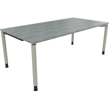 Schreibtisch all in one 2.000 x 680-820 x 1.000 mm (B x H x T) Vierfuß Rundrohr beton hell silberaluminium Produktbild
