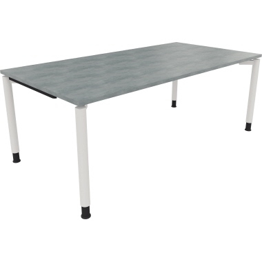 Schreibtisch all in one 2.000 x 680-820 x 1.000 mm (B x H x T) Vierfuß Rundrohr beton hell verkehrsweiß Produktbild