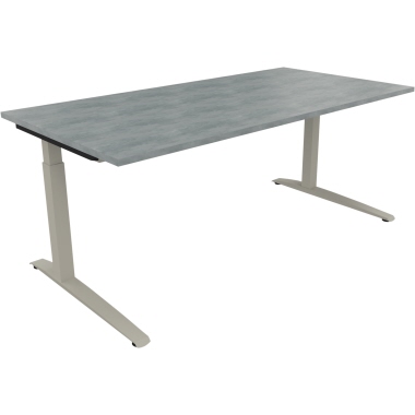 Schreibtisch all in one 1.800 x 650-850 x 900 mm (B x H x T) Flachkufe Quadratrohr beton hell silberaluminium Produktbild