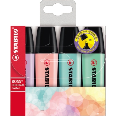 STABILO® Textmarker BOSS® ORIGINAL Pastel 4 St./Pack. Produktbild