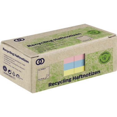 Soennecken Haftnotiz oeco Recycling 75 x 75 mm (B x H) 12 Block/Pack. grün, gelb, rosa, blau Produktbild pa_produktabbildung_1 L