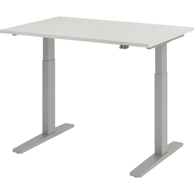 Hammerbacher Schreibtisch 1.200 x 700-1.200 x 800 mm (B x H x T) grau silber Produktbild