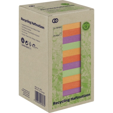 Soennecken Haftnotiz oeco Recycling 75 x 75 mm (B x H) 16 Block/Pack. kiwigrün, orange, rot, violett Produktbild