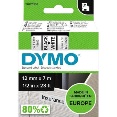 DYMO® Schriftbandkassette D1 12 mm x 7 m (B x L) schwarz weiß Produktbild pa_produktabbildung_2 L