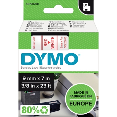 DYMO® Schriftbandkassette D1 9 mm x 7 m (B x L) rot weiß Produktbild pa_produktabbildung_1 L