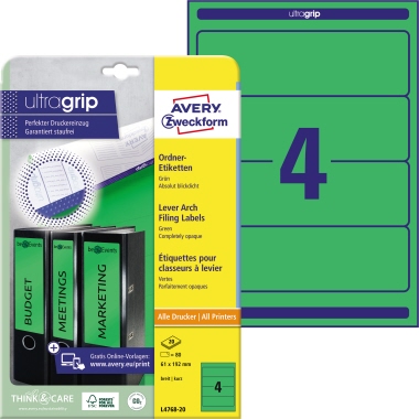 Avery Zweckform Ordnerrückenetikett ultragrip breit/kurz grün Produktbild