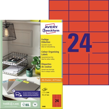 Avery Zweckform Universaletikett 70 x 37 mm (B x H) rot Produktbild