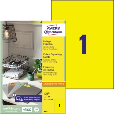 Avery Zweckform Universaletikett 210 x 297 mm (B x H) gelb Produktbild pa_produktabbildung_1 L