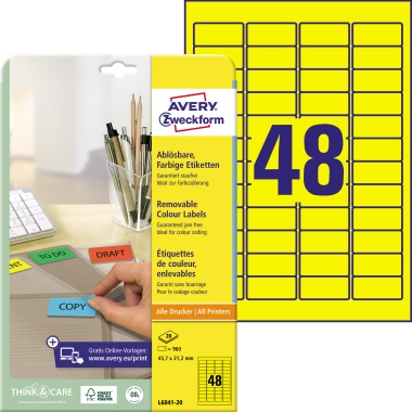 Avery Zweckform Universaletikett 45,7 x 21,2 mm (B x H) gelb Produktbild