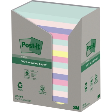Post-it® Haftnotiz Recycling Notes Tower Pastell Rainbow 127 x 76 mm (B x H) 16 Block/Pack. Produktbild pa_produktabbildung_1 L