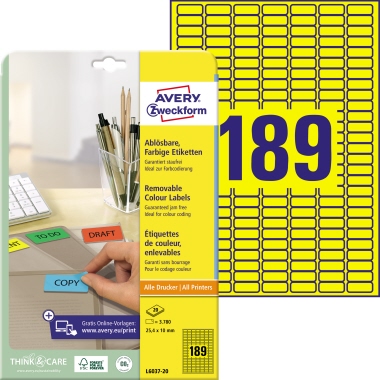 Avery Zweckform Universaletikett 25,4 x 10 mm (B x H) gelb Produktbild pa_produktabbildung_1 L
