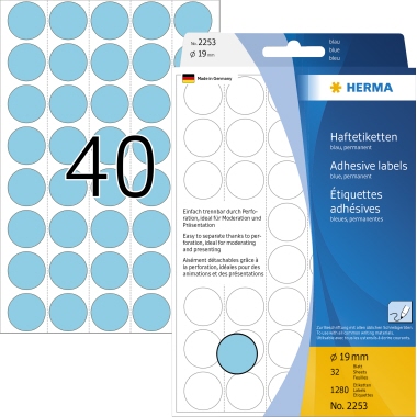 HERMA Markierungspunkt 19 mm 1.280 Etik./Pack. blau Produktbild