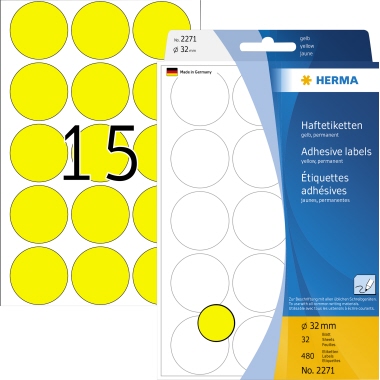 HERMA Markierungspunkt 32 mm 480 Etik./Pack. gelb Produktbild