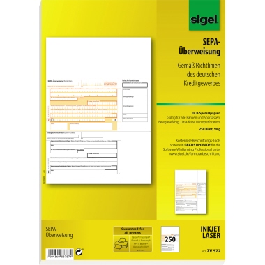SIGEL Überweisung DIN A4 für InkJet/Laser-Drucker Bl./Pack. - 1
