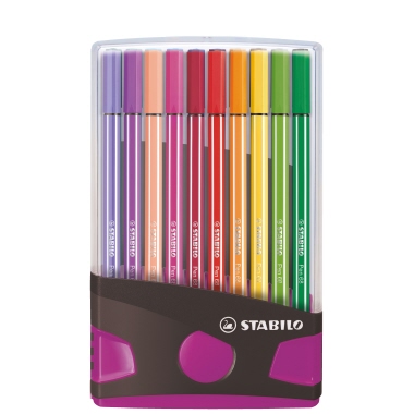 STABILO® Fasermaler Pen 68 ColorParade 20 St./Pack. preußischblau, apricot, ultramarinblau, hellgrün, smaragdgrün, dunkelblau, gelb, braun, schwarz, karminrot, dunkelrot, blaugrün, orange, violett, rosarot, azurblau, lila, ocker dunkel, dunkelgrau Produktbild