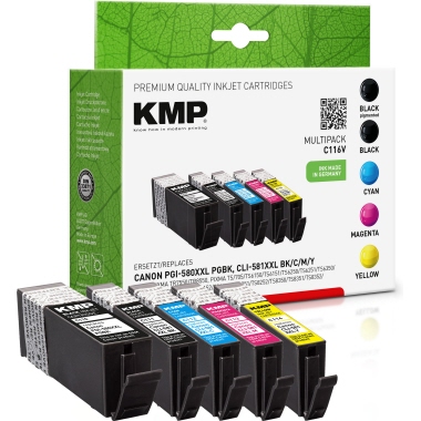 KMP Tintenpatrone Kompatibel mit PGI-580PGBKXXL/CLI-581BKXXL/CLI-581CXXL/CLI-581MXXL/CLI-581YXXL schwarz, cyan, magenta, gelb Produktbild pa_produktabbildung_1 L