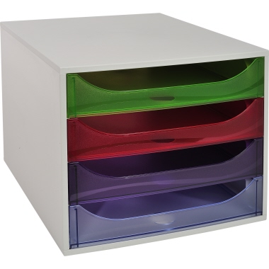 Exacompta Schubladenbox ECOBOX Linicolor® 4 Schubladen mehrfarbig transluzent Produktbild