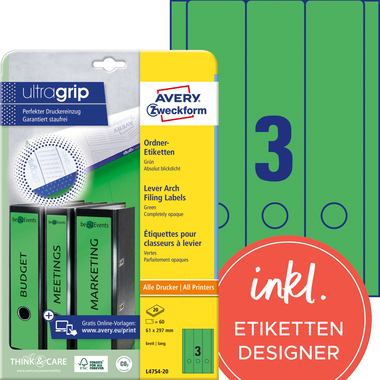 Avery Zweckform Ordnerrückenetikett ultragrip breit/lang grün Produktbild
